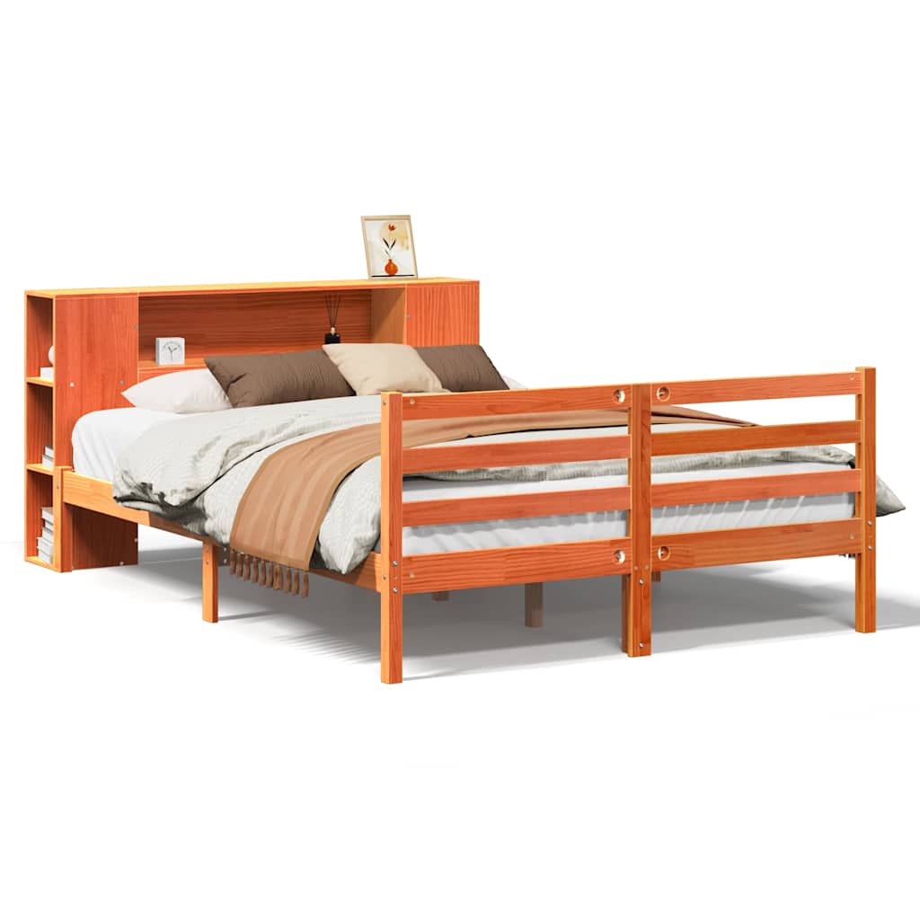 Bookcase Bed without Mattress Wax Brown 150x200 cm King Solid Wood Pine