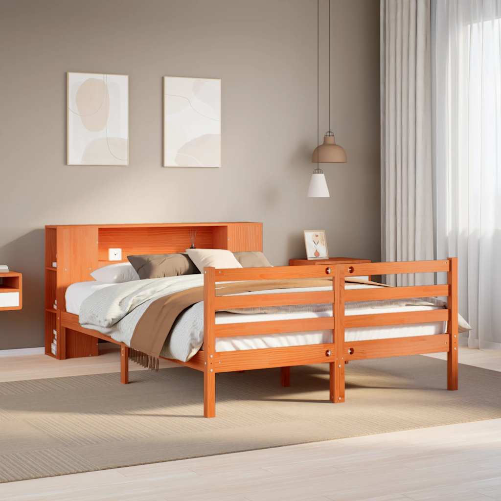 Bookcase Bed without Mattress Wax Brown 150x200 cm King Solid Wood Pine