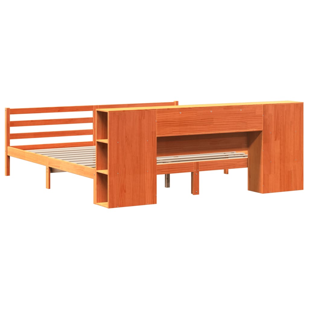 Bookcase Bed without Mattress Wax Brown 200x200 cm Solid Wood Pine