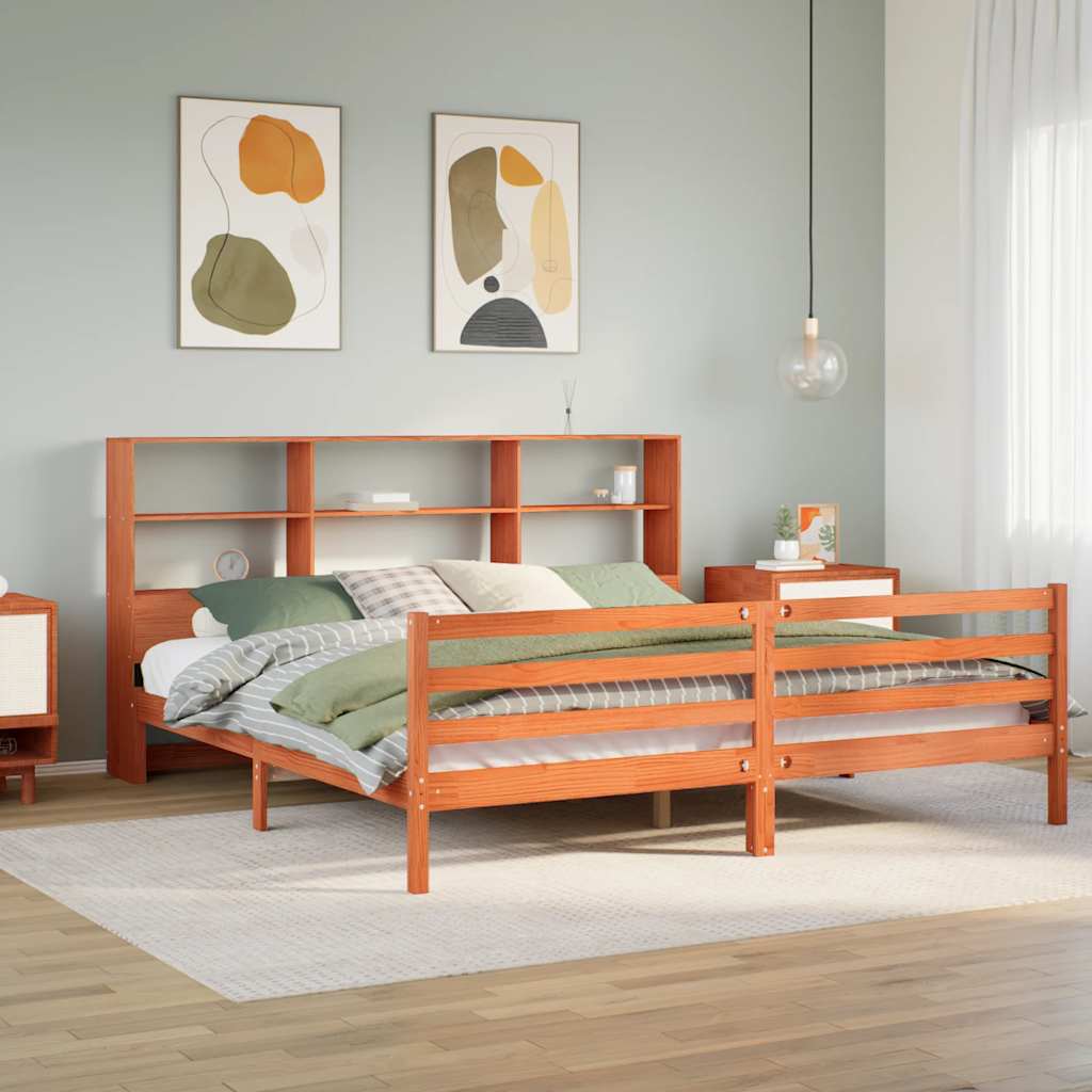 Bookcase Bed without Mattress Wax Brown 200x200 cm Solid Wood