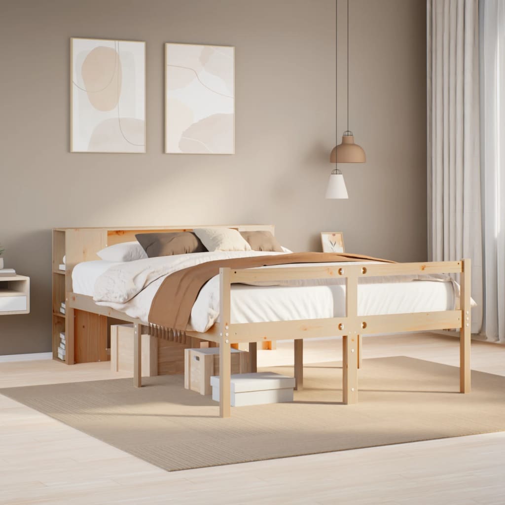 Bookcase Bed without Mattress 135x190 cm Double Solid Wood Pine