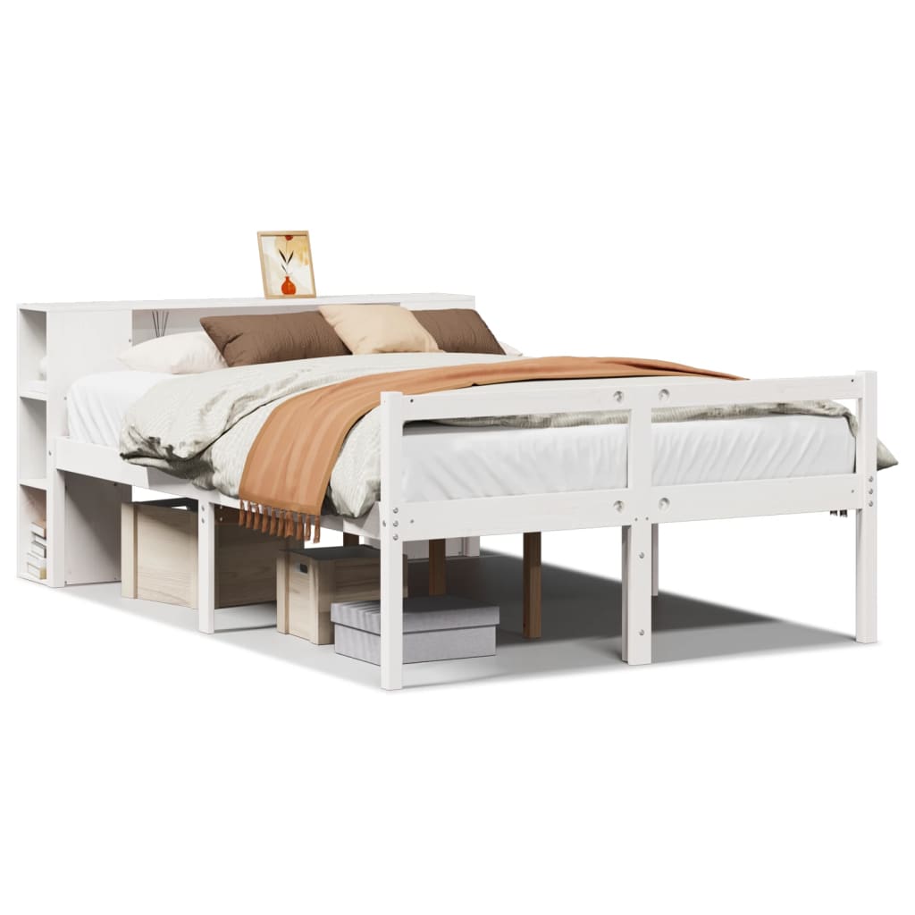 Bookcase Bed without Mattress White 140x190 cm Solid Wood Pine