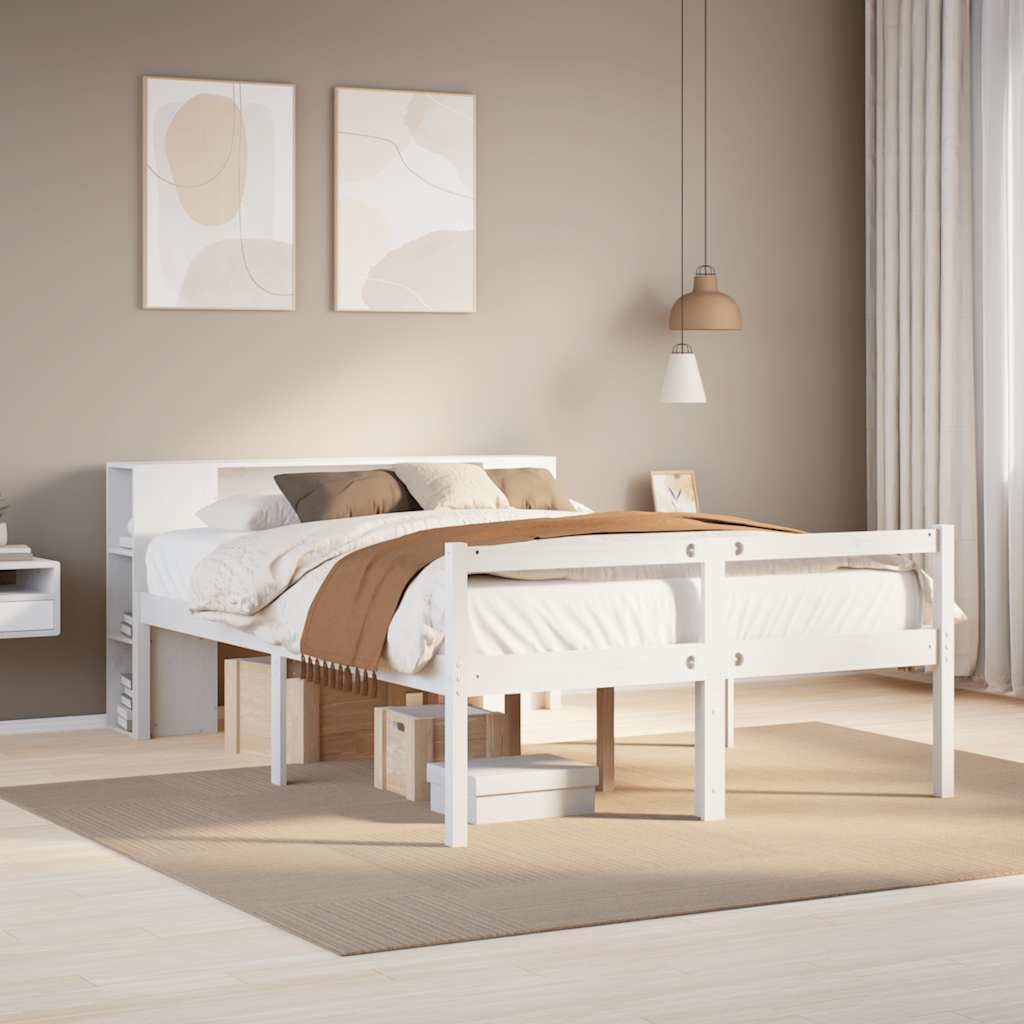 Bookcase Bed without Mattress White 160x200 cm Solid Wood Pine