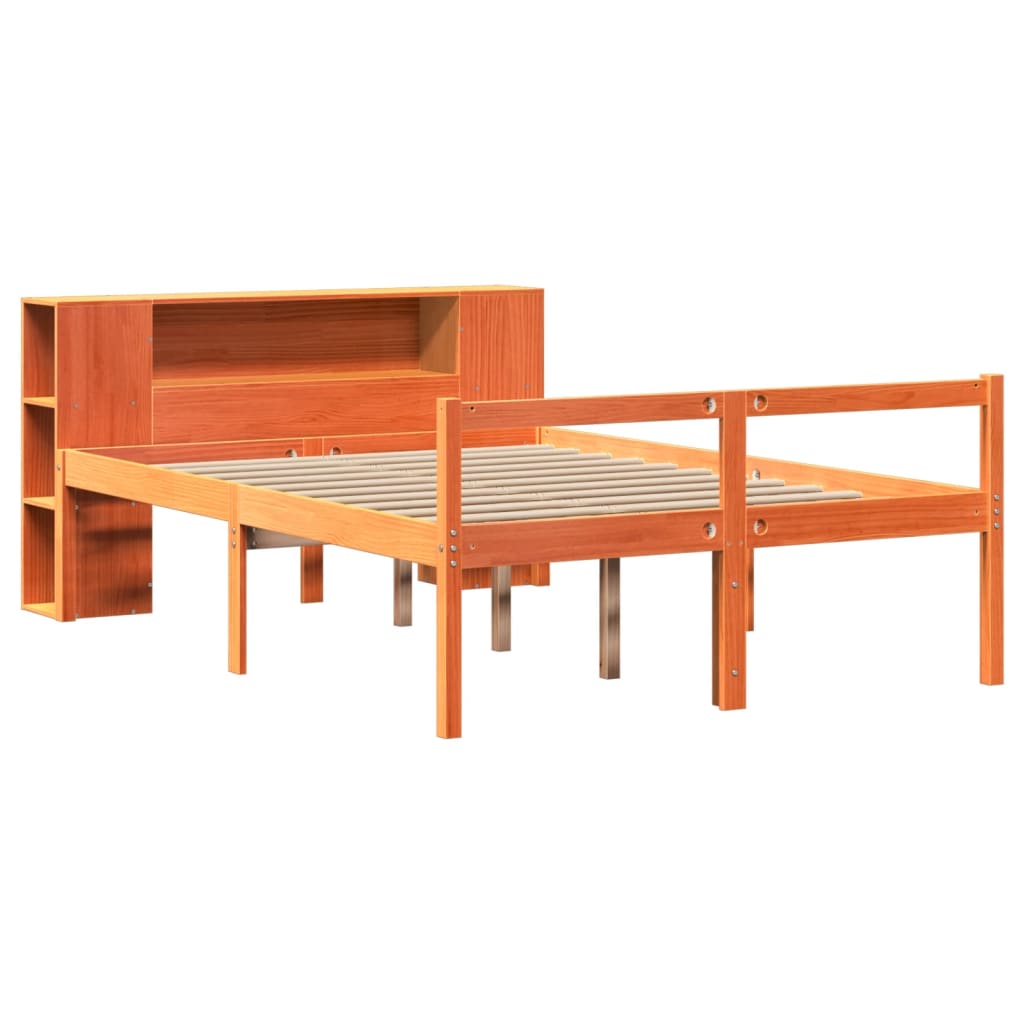 Bookcase Bed without Mattress Wax Brown 140x190 cm Solid Wood