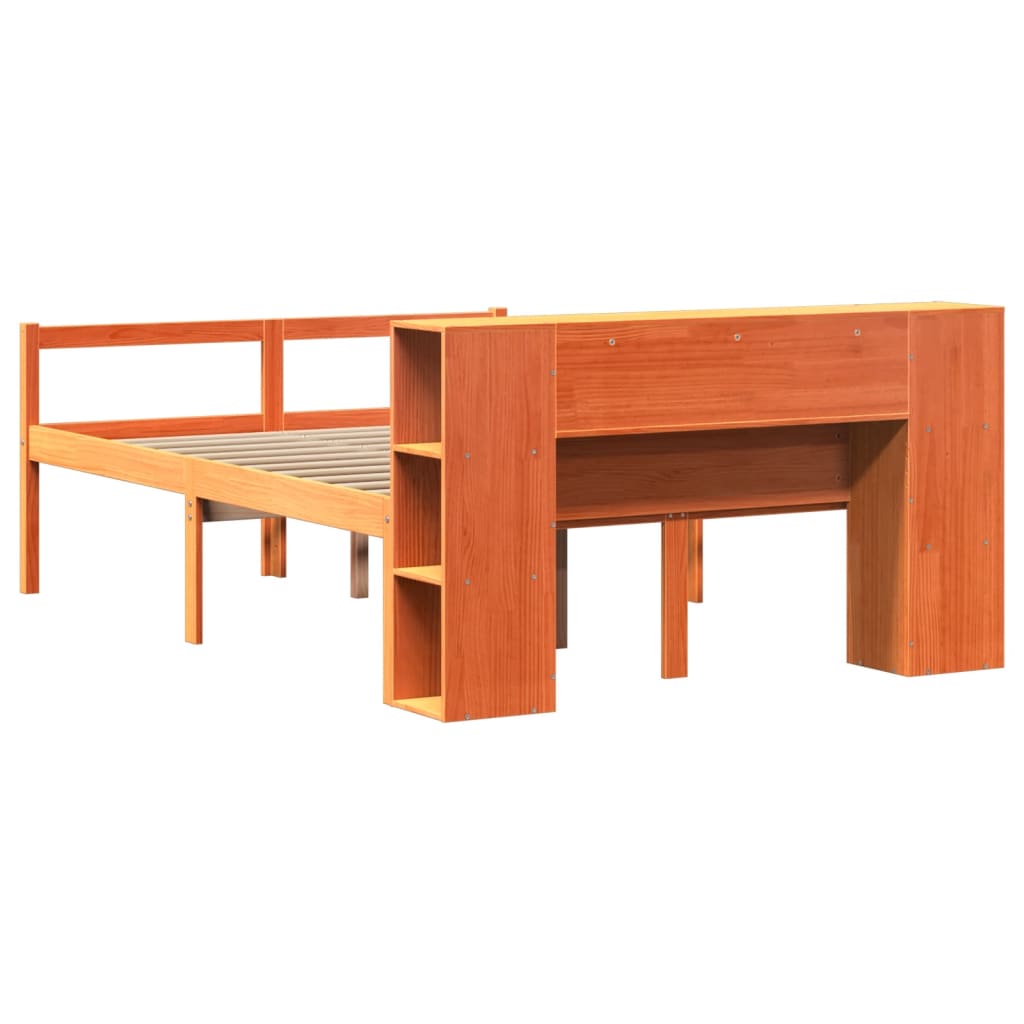 Bookcase Bed without Mattress Wax Brown 140x190 cm Solid Wood