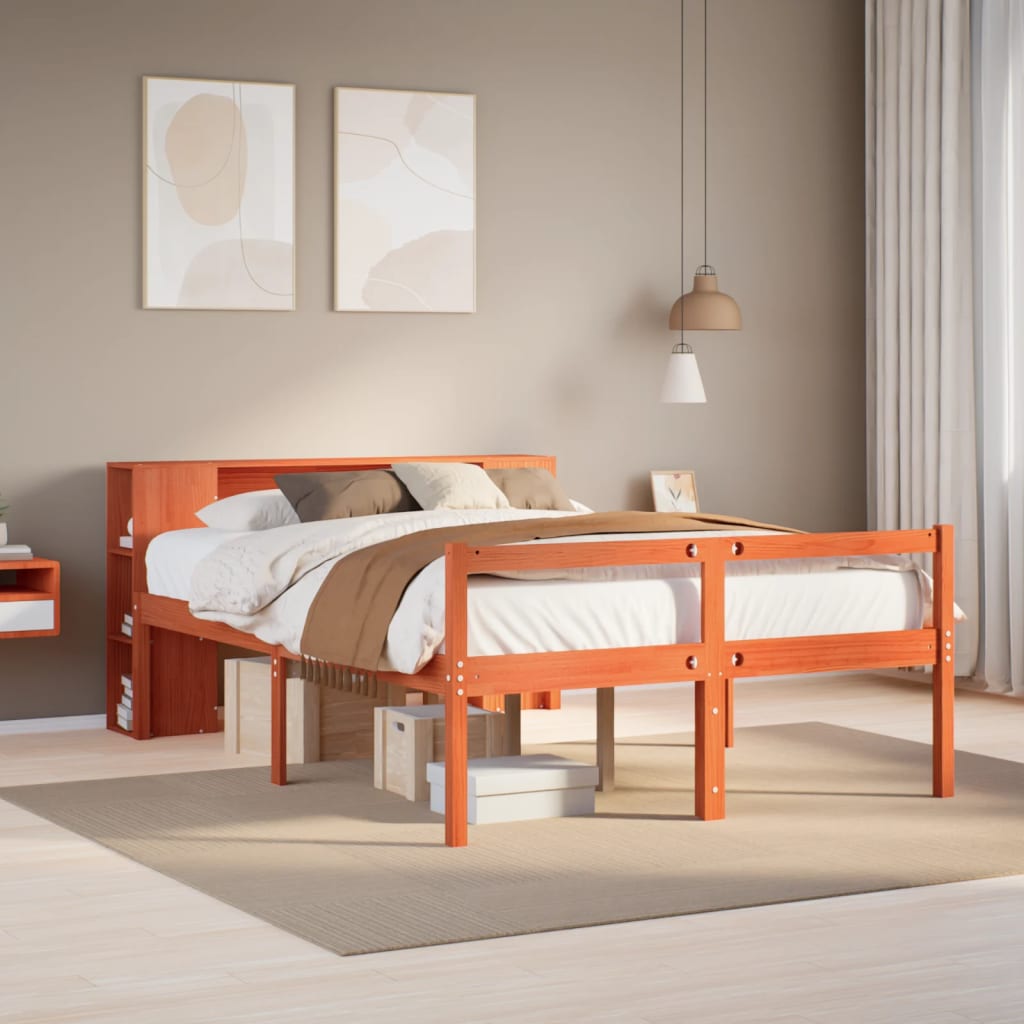 Bookcase Bed without Mattress Wax Brown 140x190 cm Solid Wood