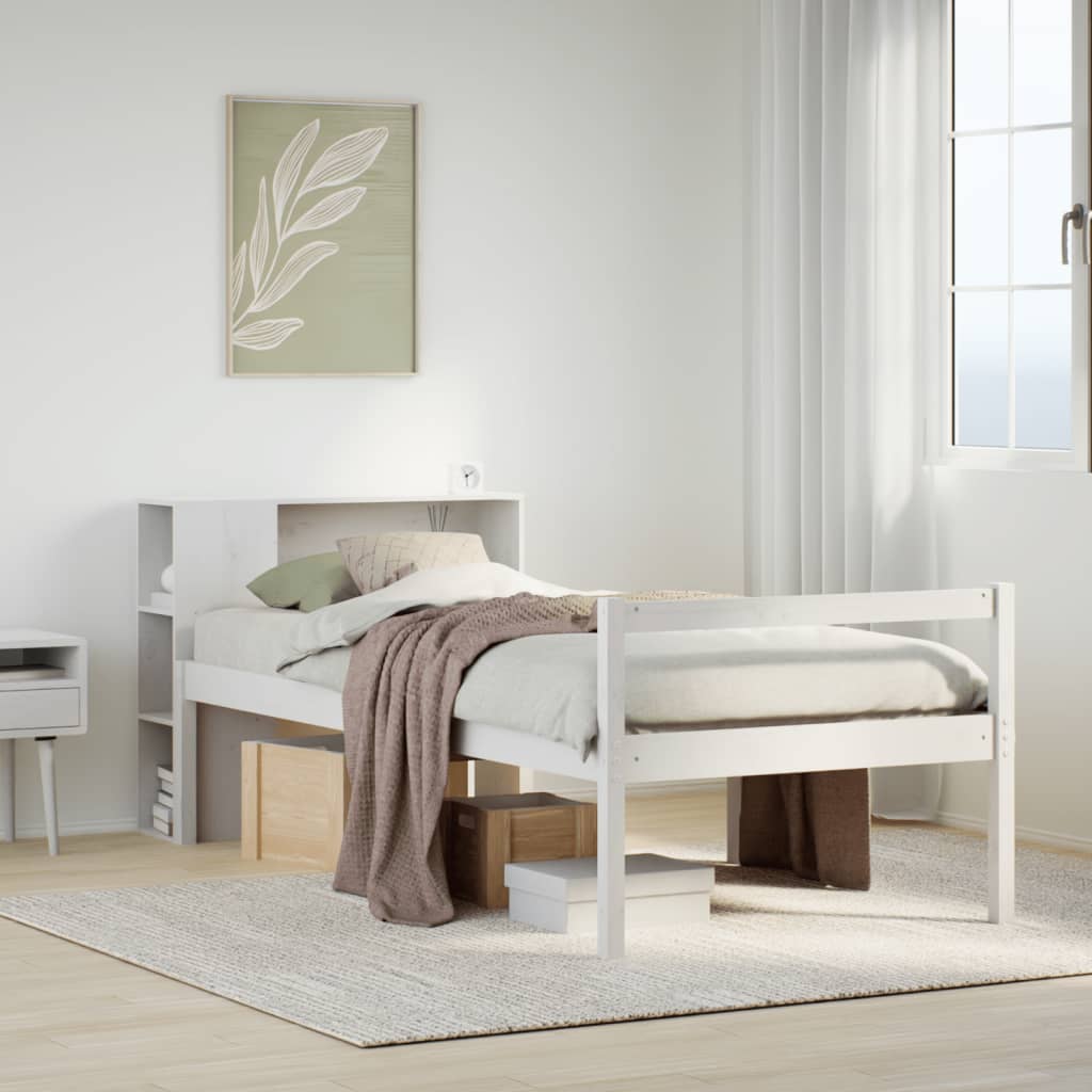 Bookcase Bed without Mattress White 75x190 cm Small Single Solid Wood Pine
