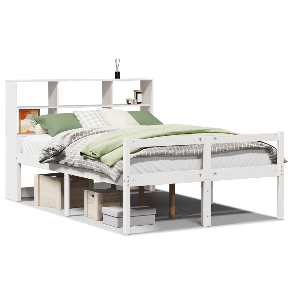 Bookcase Bed without Mattress White 140x190 cm Solid Wood Pine