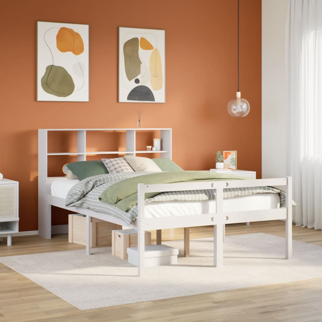 Bookcase Bed without Mattress White 140x190 cm Solid Wood Pine