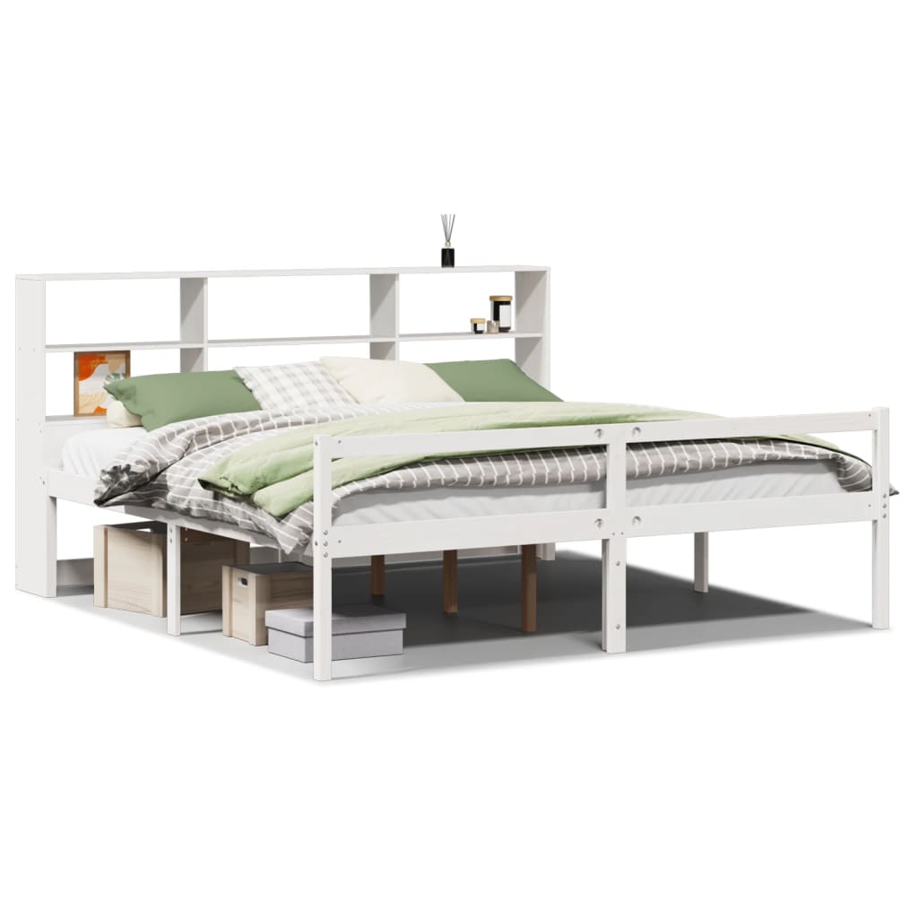Bookcase Bed without Mattress White 180x200 cm Super King Solid Wood Pine