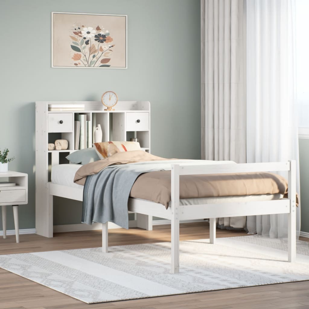 Bookcase Bed without Mattress White 90x190 cm Single Solid Wood Pine