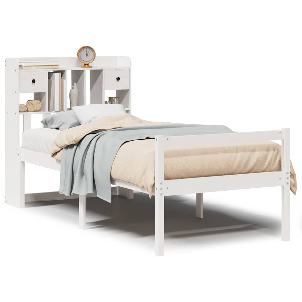 Bookcase Bed without Mattress White 90x200 cm Solid Wood Pine