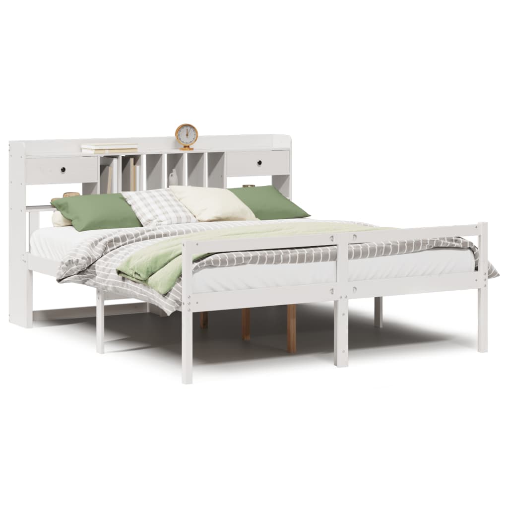 Bookcase Bed without Mattress White 180x200 cm Super King Solid Wood Pine