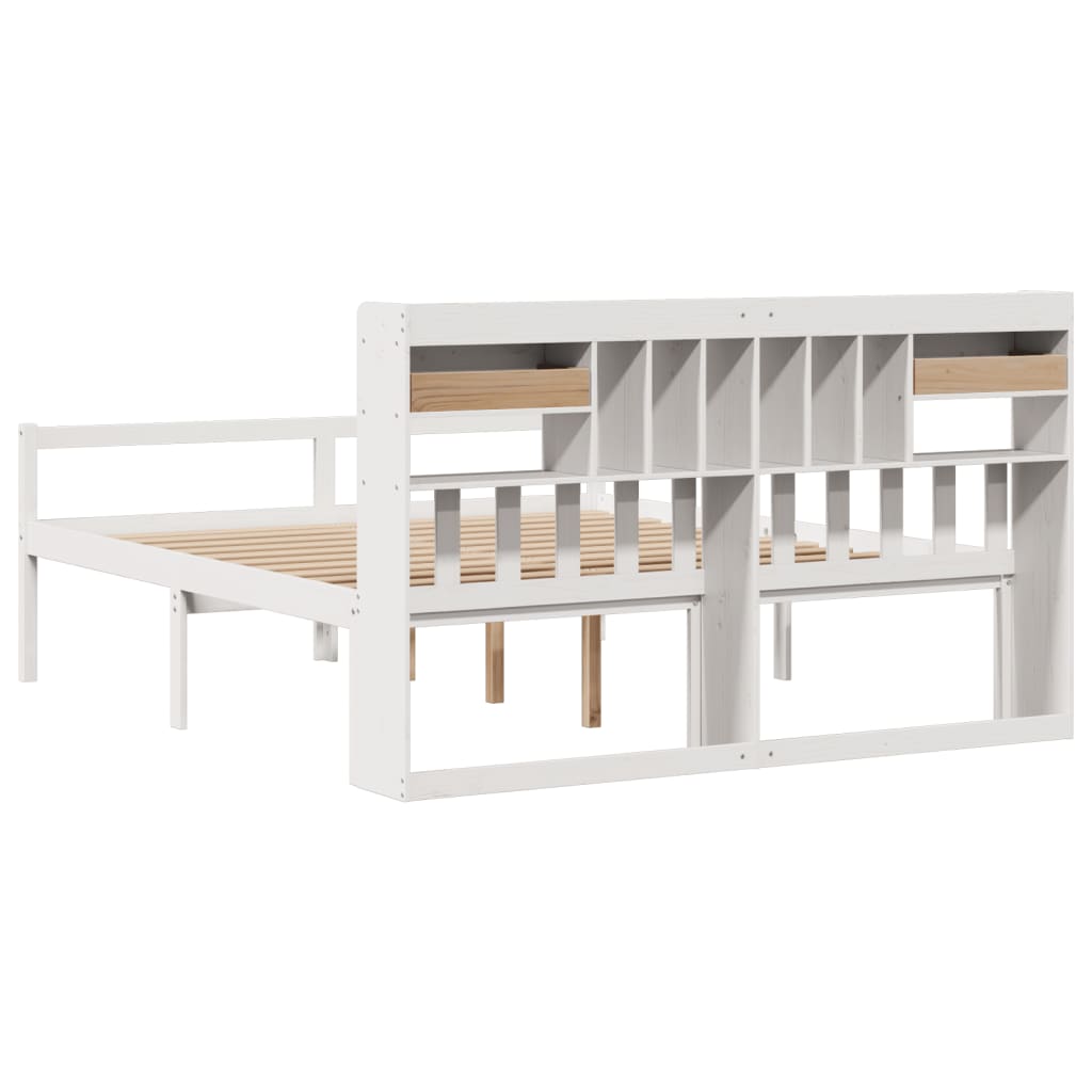 Bookcase Bed without Mattress White 180x200 cm Super King Solid Wood Pine