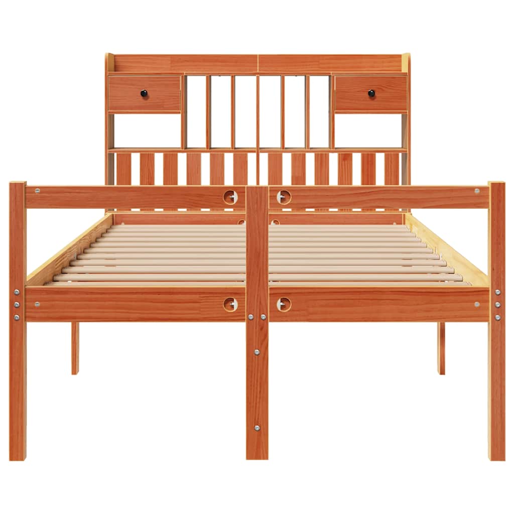 Bookcase Bed without Mattress Wax Brown 135x190 cm Doouble Solid Wood Pine