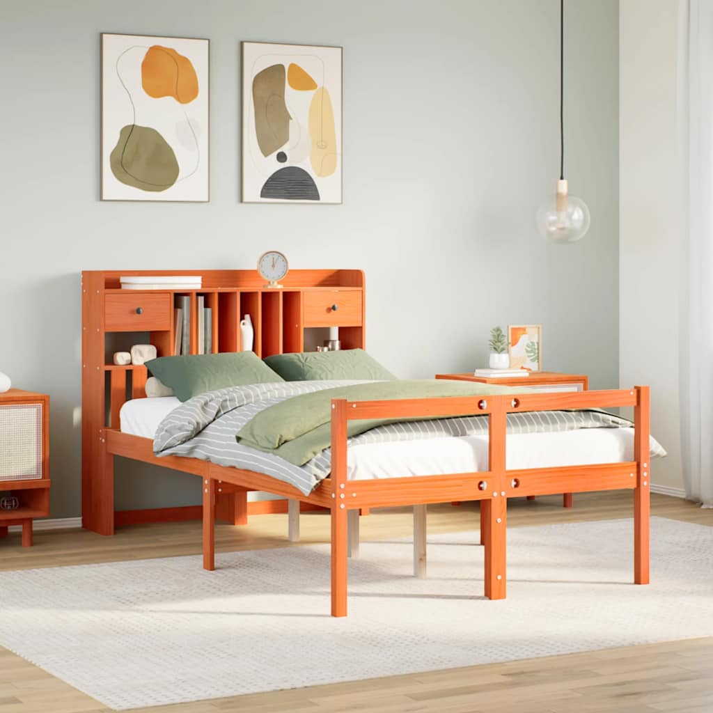 Bookcase Bed without Mattress Wax Brown 135x190 cm Doouble Solid Wood Pine