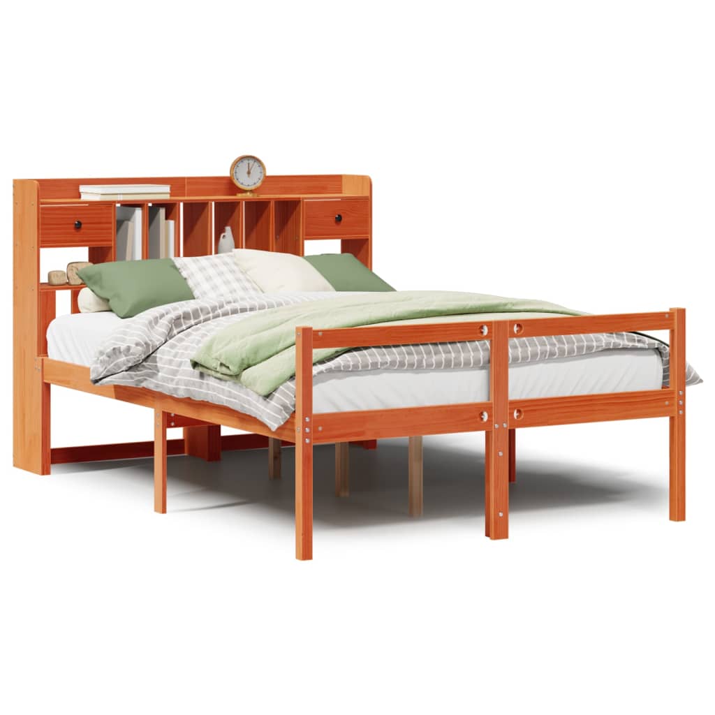 Bookcase Bed without Mattress Wax Brown 140x190cm Solid Wood Pine