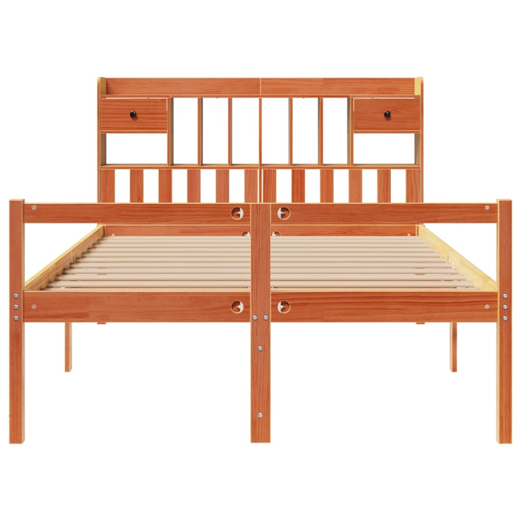 Bookcase Bed without Mattress Wax Brown 140x190cm Solid Wood Pine