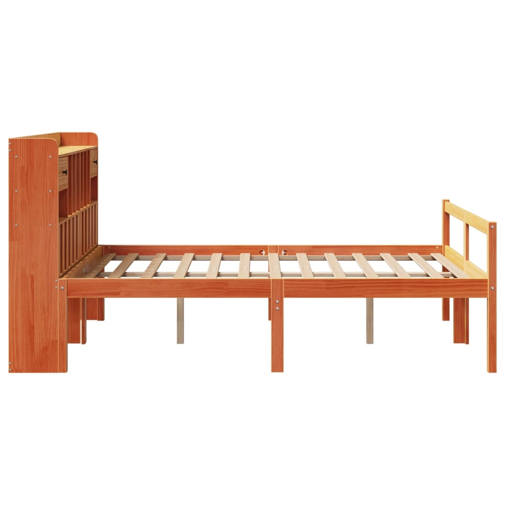 Bookcase Bed without Mattress Wax Brown 140x190cm Solid Wood Pine
