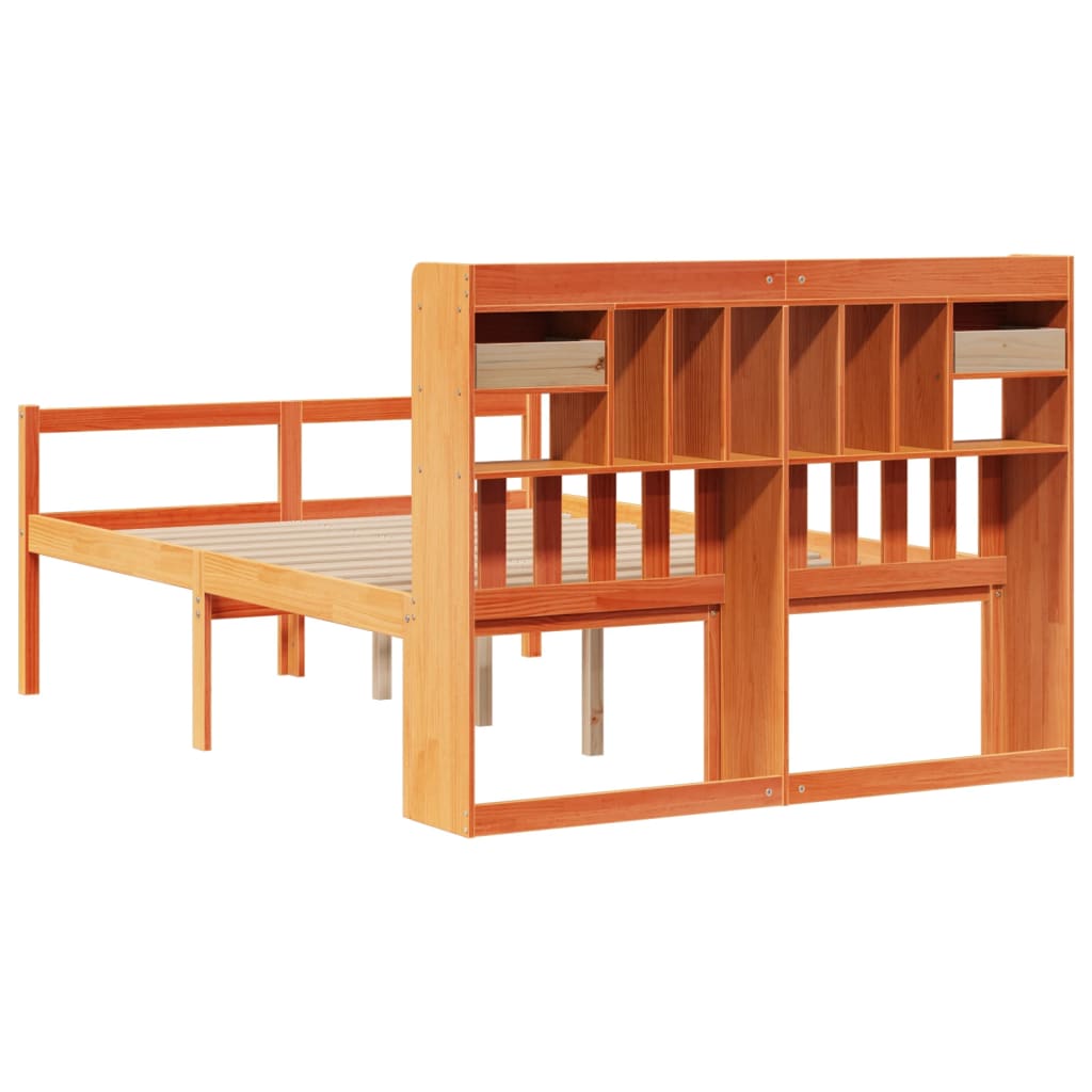 Bookcase Bed without Mattress Wax Brown 140x190cm Solid Wood Pine