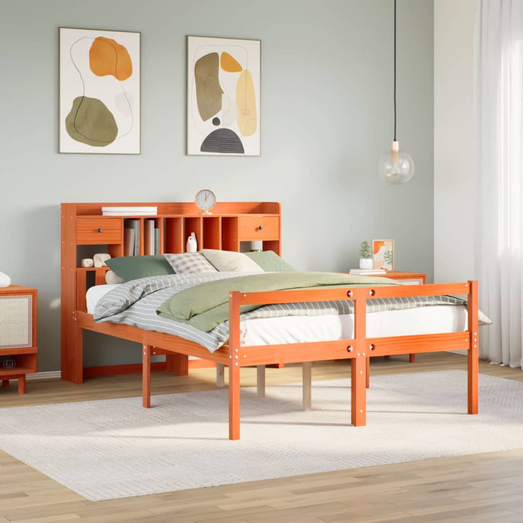 Bookcase Bed without Mattress Wax Brown 140x190cm Solid Wood Pine