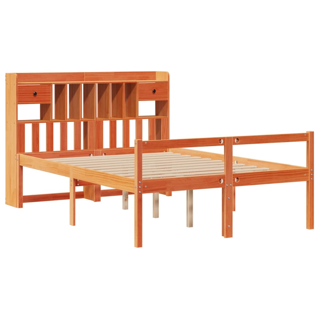 Bookcase Bed without Mattress Wax Brown 150x200 cm King Size Solid Wood Pine