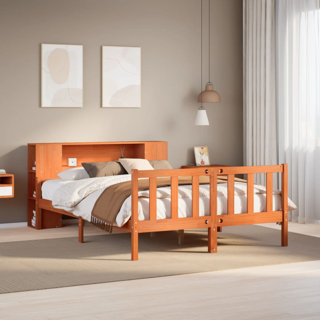 Bookcase Bed without Mattress Wax Brown 160x200 cm Solid Wood