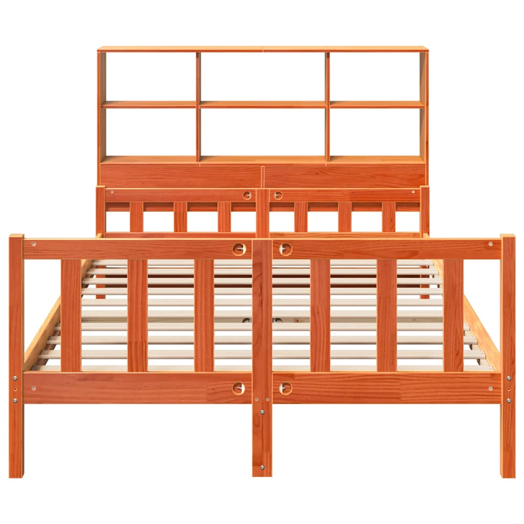 Bookcase Bed without Mattress Wax Brown 150x200 cm King Solid Wood
