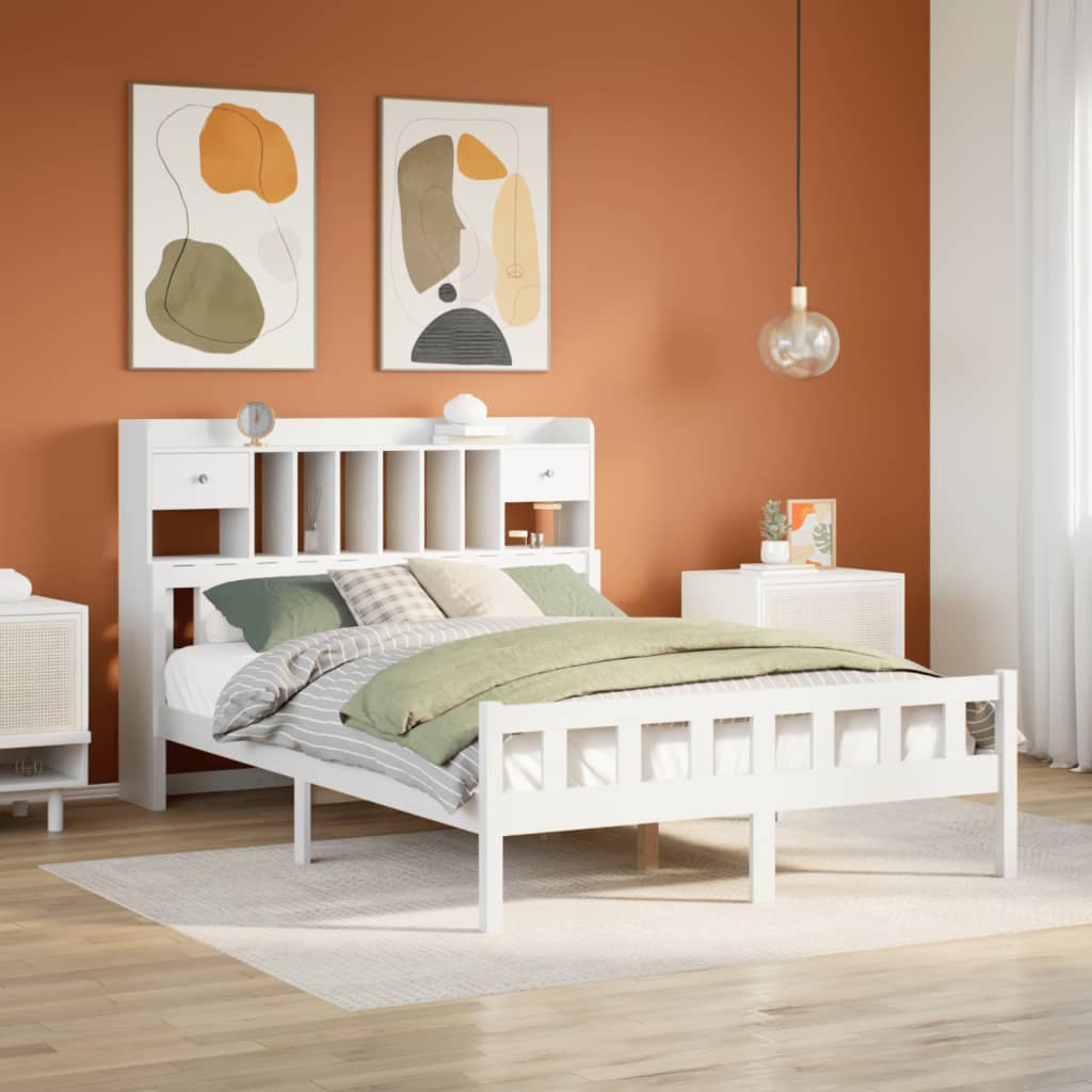 Bookcase Bed without Mattress White 160x200 cm Solid Wood Pine