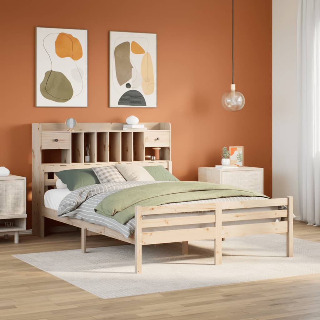 Bookcase Bed without Mattress 140x200cm Solid Wood Pine