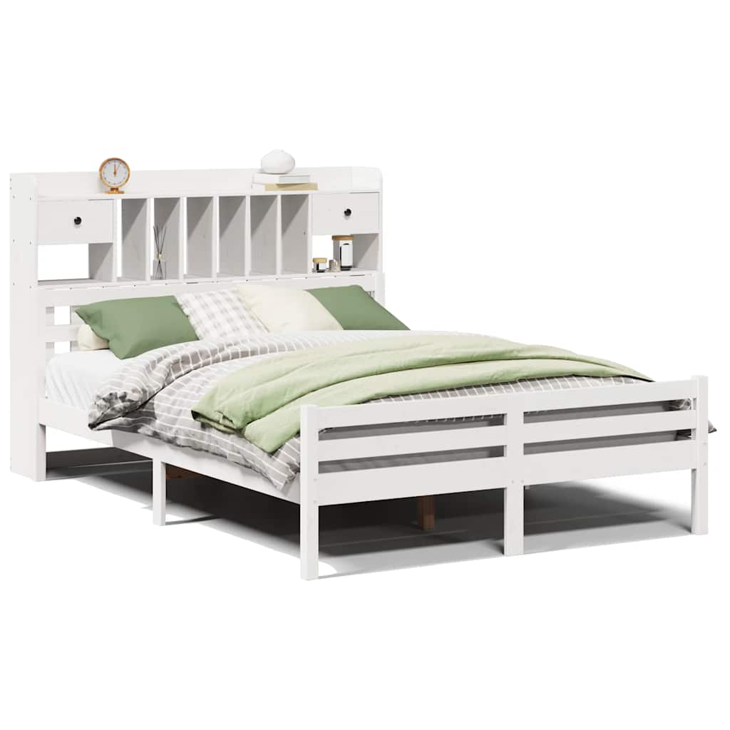 Bookcase Bed without Mattress White 140x200cm Solid Wood Pine