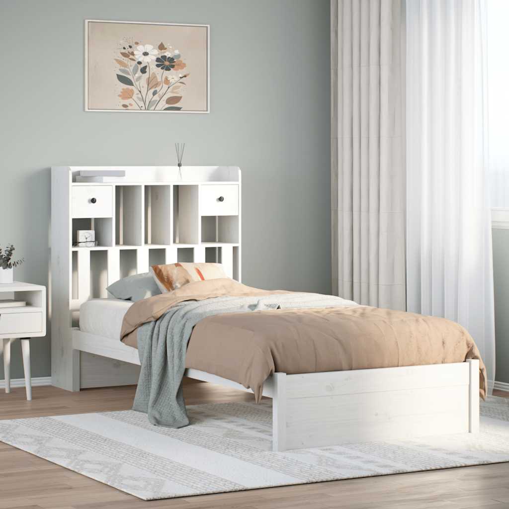 Bookcase Bed without Mattress White 75x190cm Small Single Solid Wood Pine