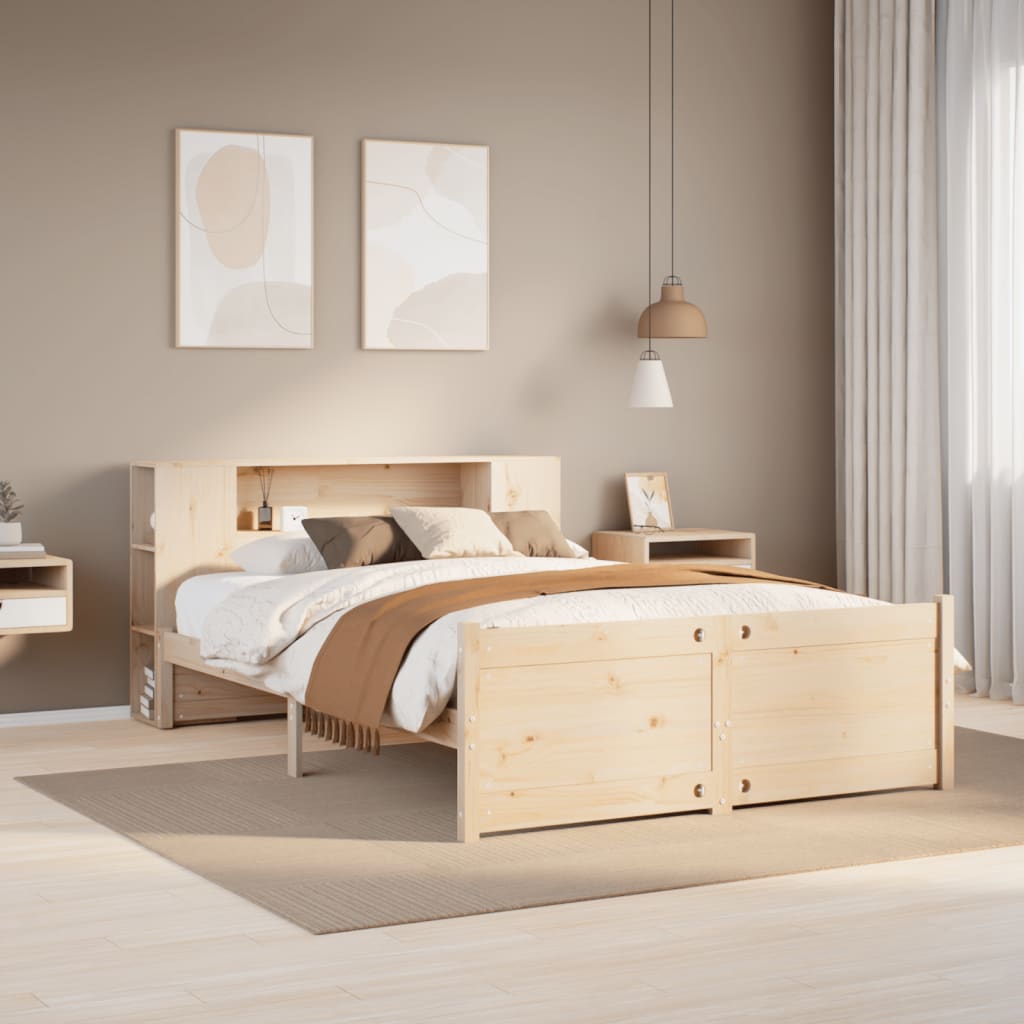 Bookcase Bed without Mattress 135x190cm Double Solid Wood Pine