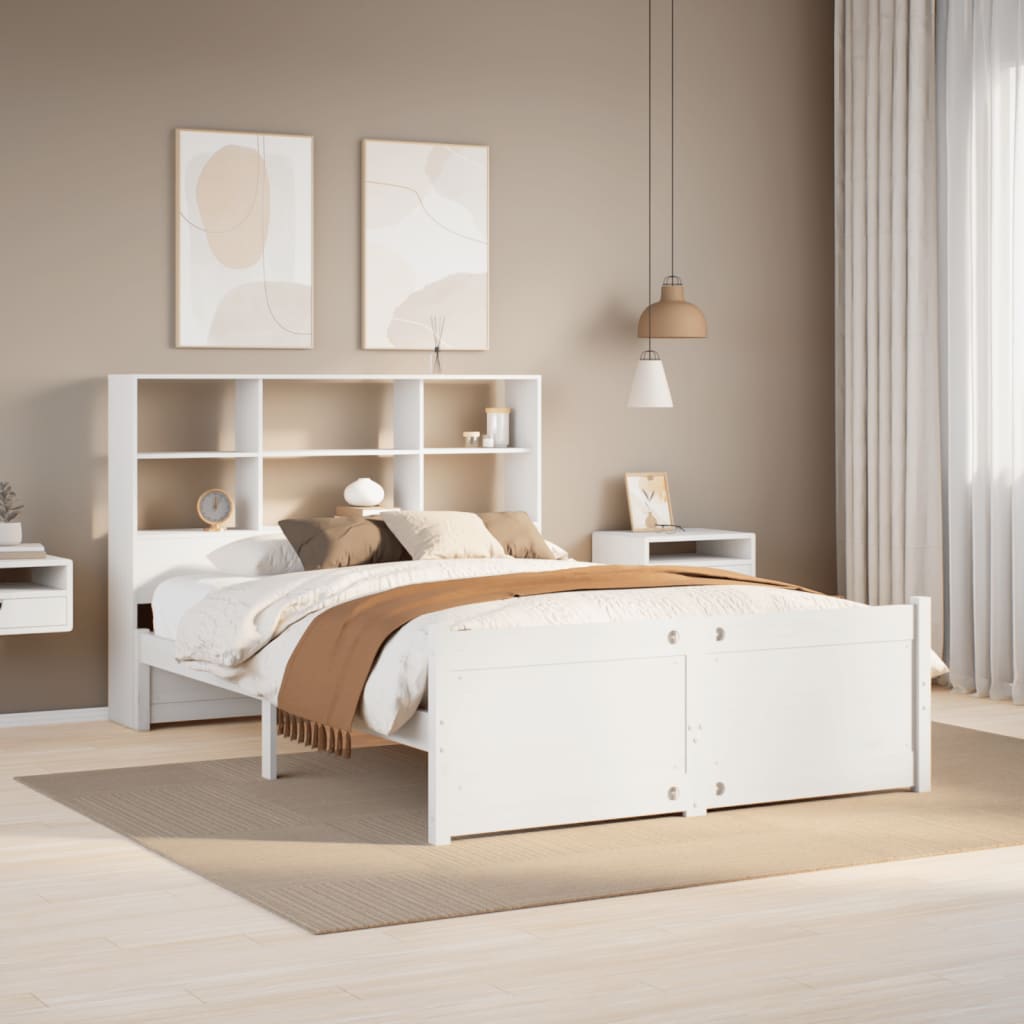Bookcase Bed without Mattress White 140x190cm Solid Wood Pine