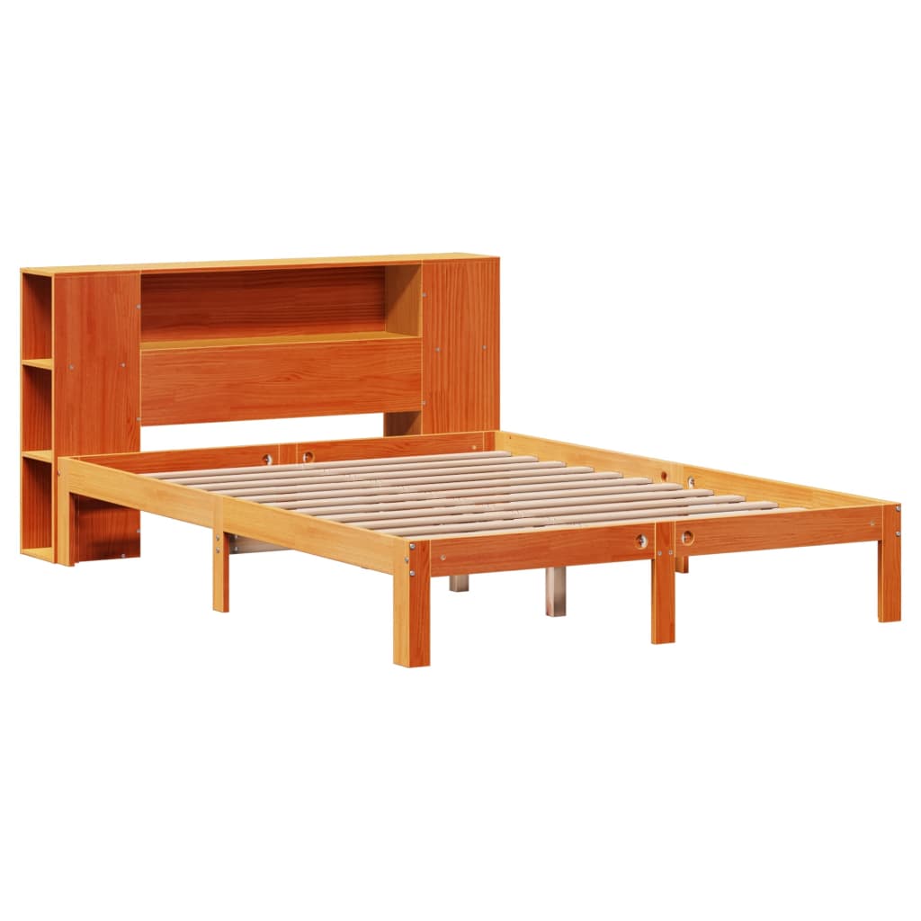 Bookcase Bed without Mattress Wax Brown 135x190 cm Doouble Solid Wood Pine