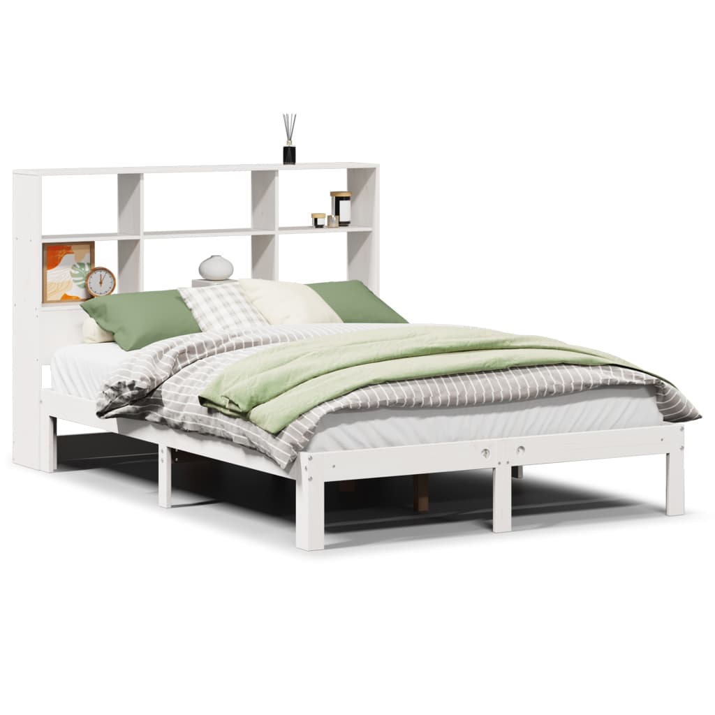 Bookcase Bed without Mattress White 140x190cm Solid Wood Pine
