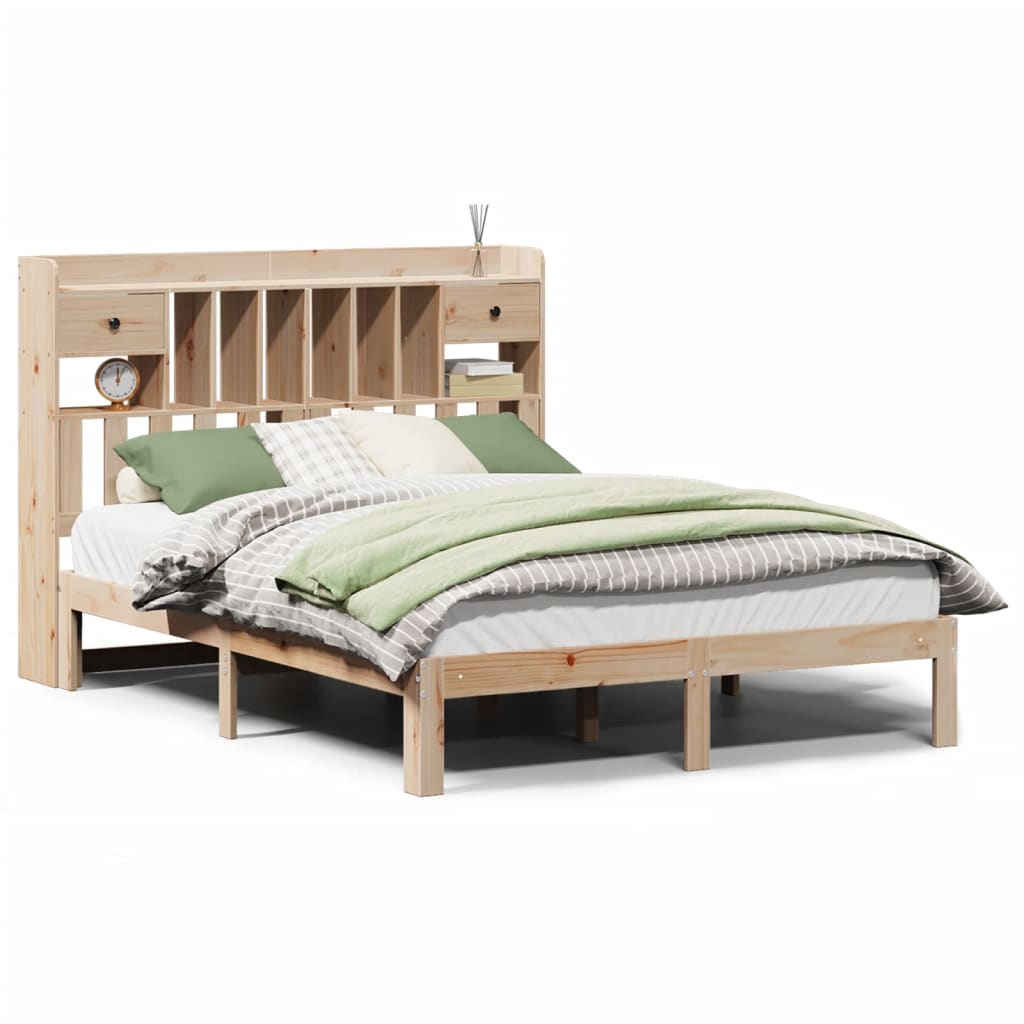 Bookcase Bed without Mattress 140x200cm Solid Wood Pine