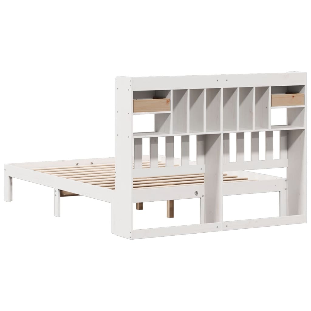 Bookcase Bed without Mattress White 140x200cm Solid Wood Pine