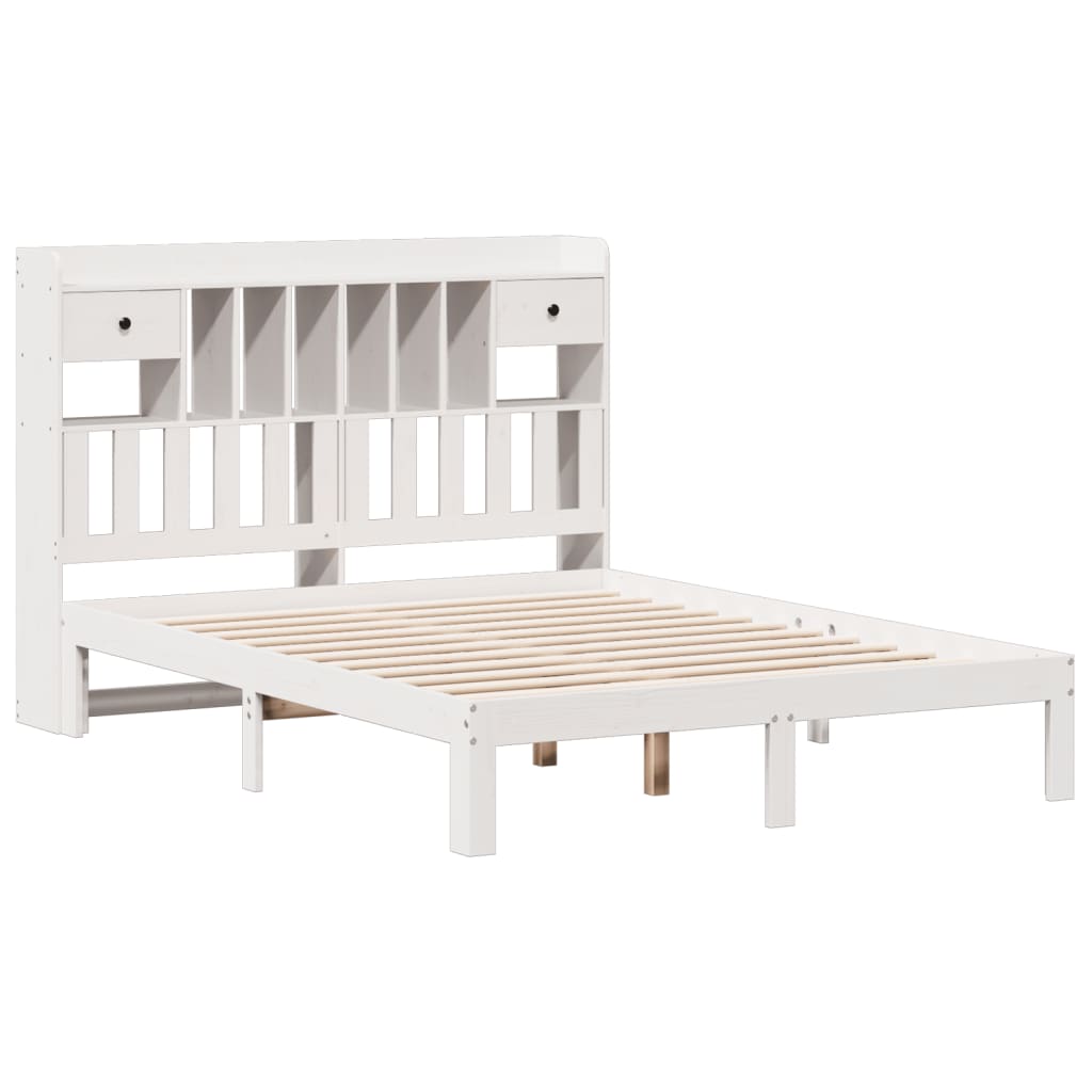 Bookcase Bed without Mattress White 150x200cm Solid Wood Pine