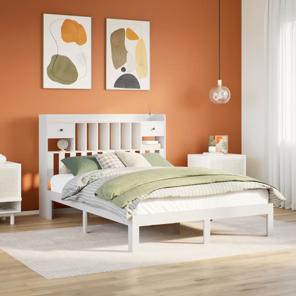Bookcase Bed without Mattress White 150x200cm Solid Wood Pine