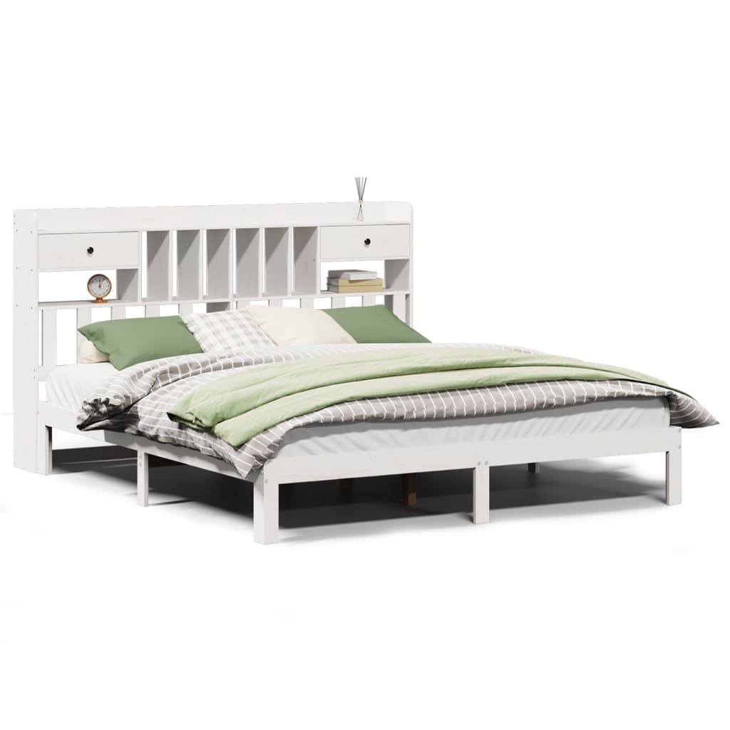Bookcase Bed without Mattress White 180x200cm Solid Wood Pine