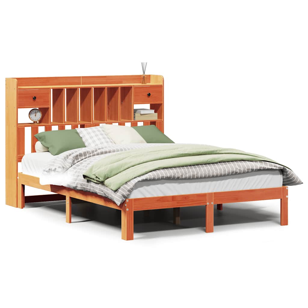 Bookcase Bed without Mattress Wax Brown 135x190cm Solid Wood Pine