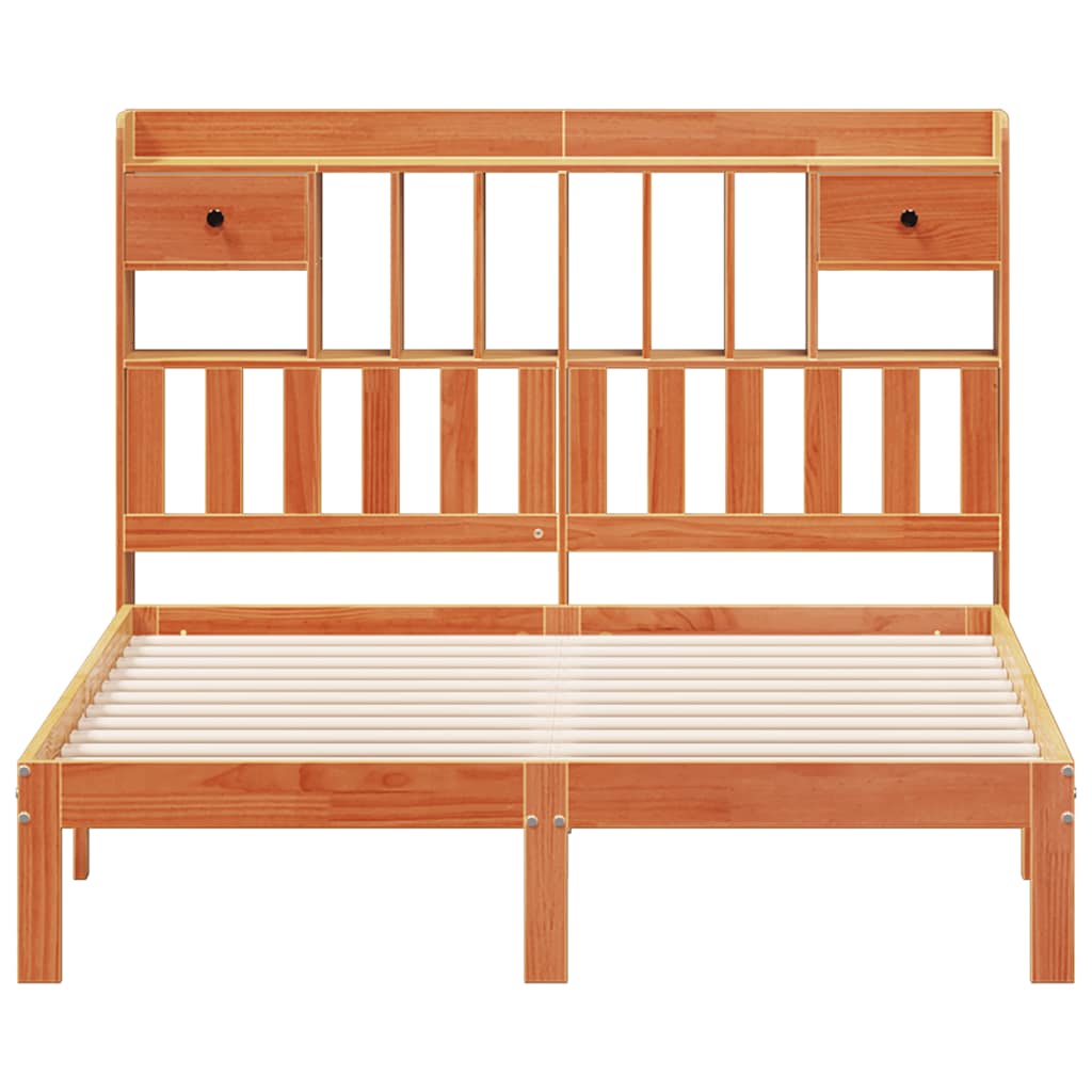 Bookcase Bed without Mattress Wax Brown 135x190cm Solid Wood Pine