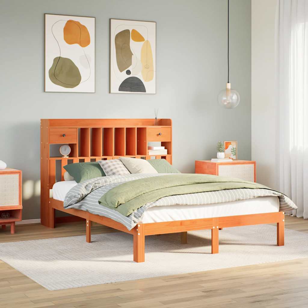 Bookcase Bed without Mattress Wax Brown 135x190cm Solid Wood Pine