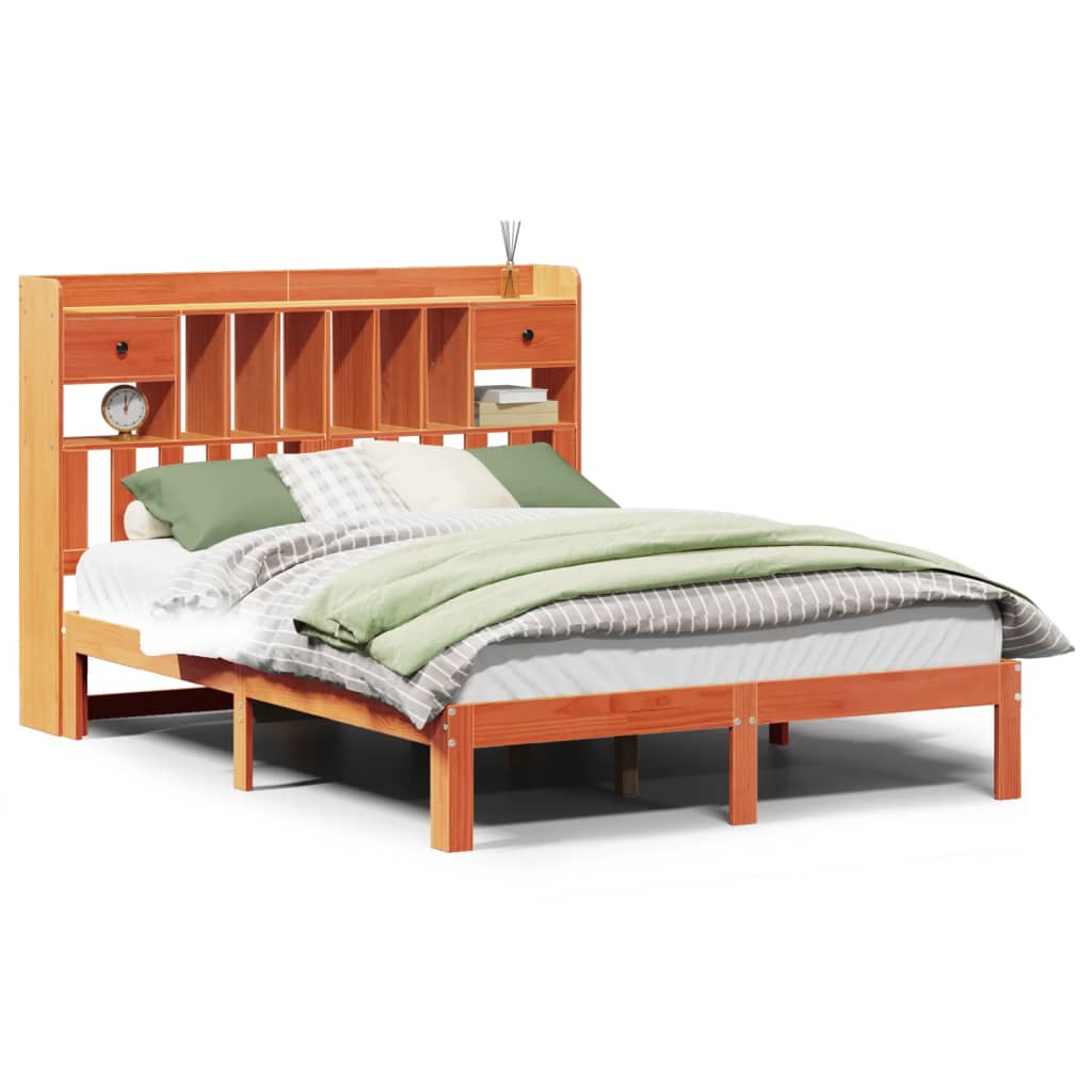 Bookcase Bed without Mattress Wax Brown 140x190cm Solid Wood Pine