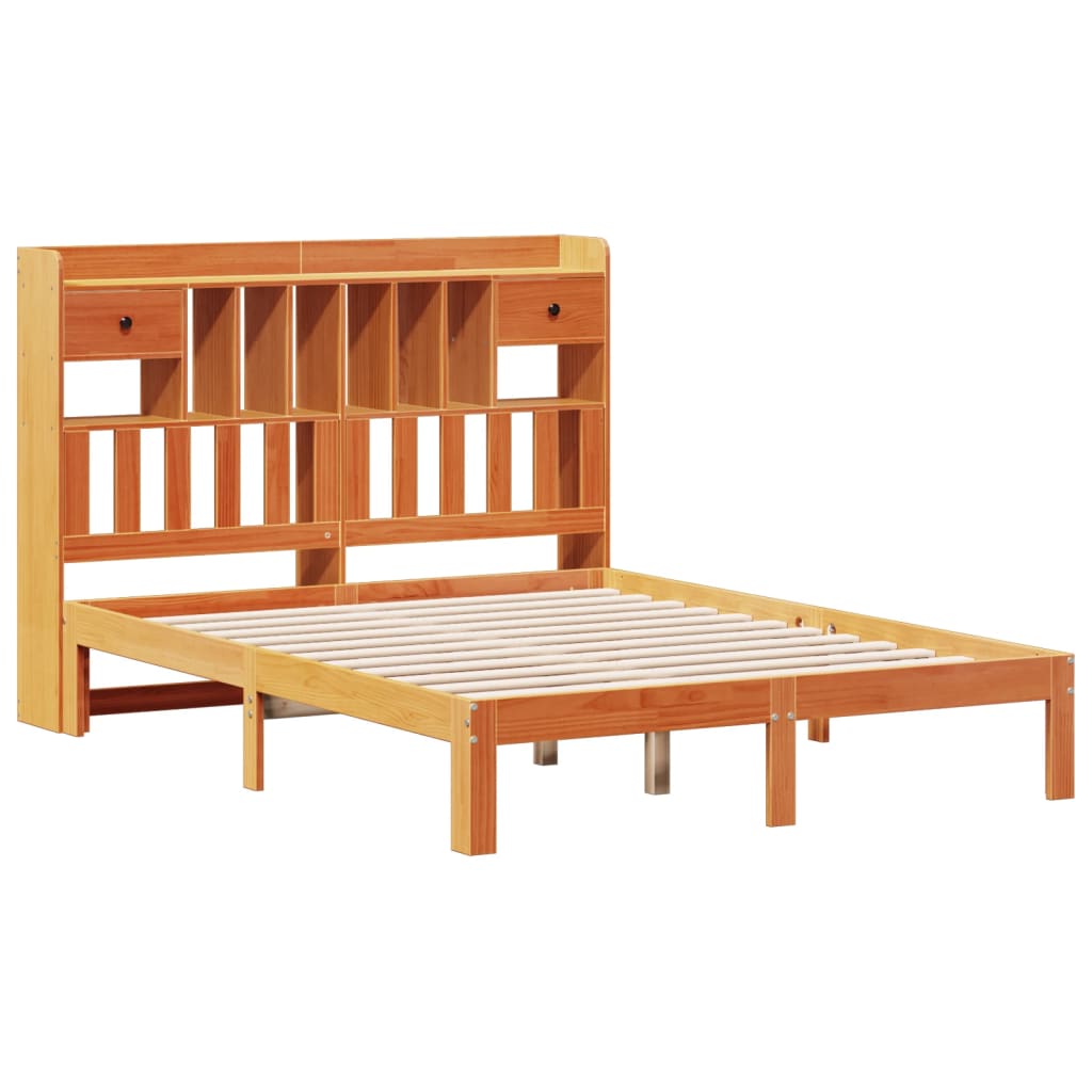 Bookcase Bed without Mattress Wax Brown 140x200cm Solid Wood Pine