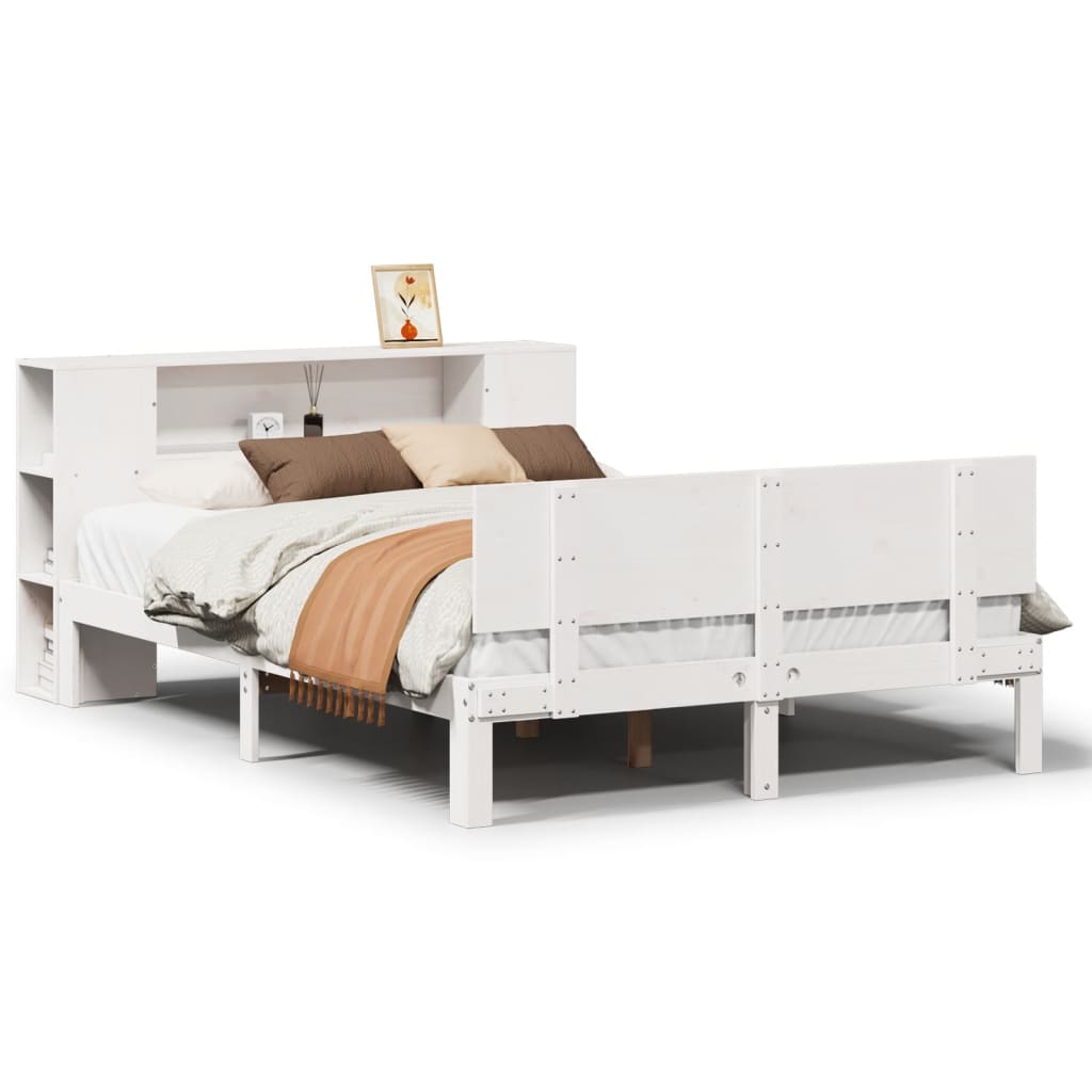 Bookcase Bed without Mattress White 150x200 cm King Size Solid Wood Pine