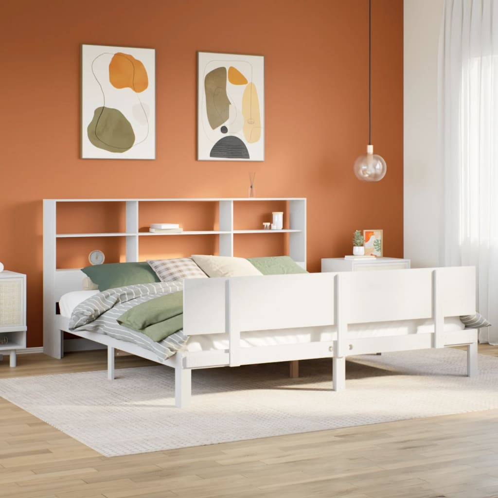 vidaXL Bookcase Bed without Mattress White 180x200 cm Super King Solid Wood Pine