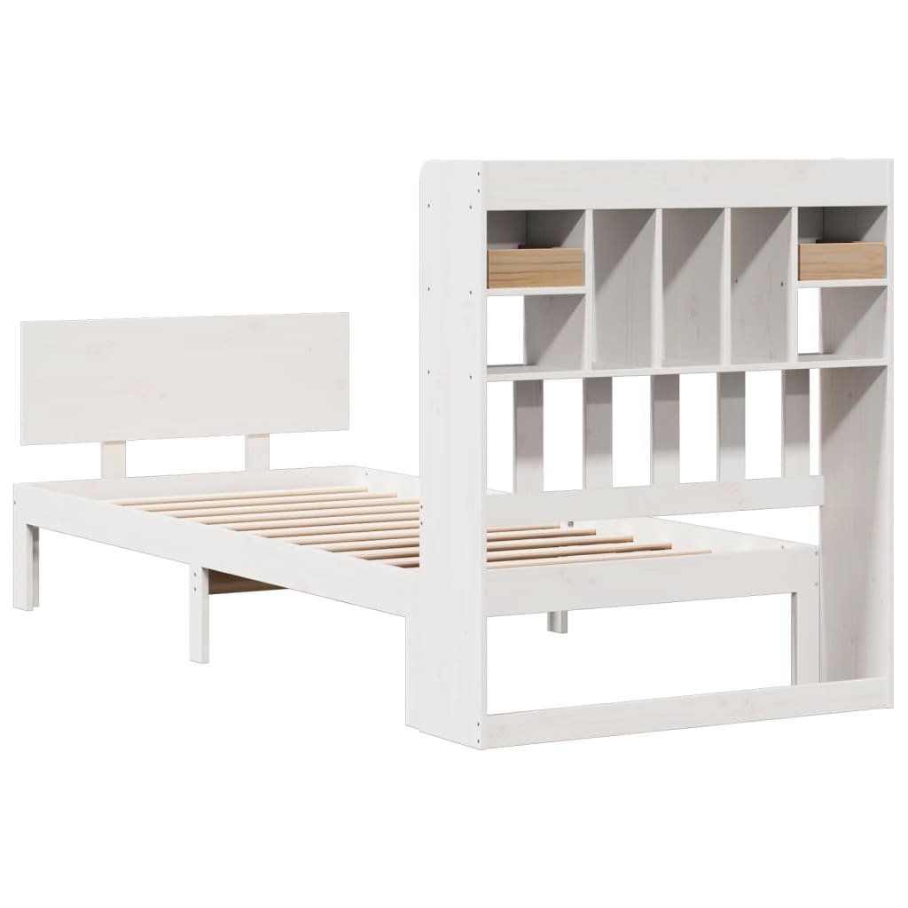 Bookcase Bed without Mattress White 90x200cm Solid Wood Pine