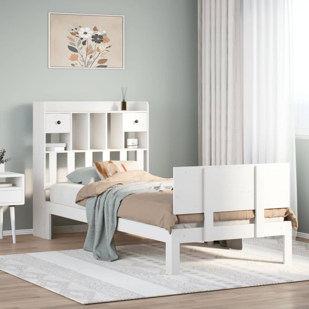 Bookcase Bed without Mattress White 90x200cm Solid Wood Pine